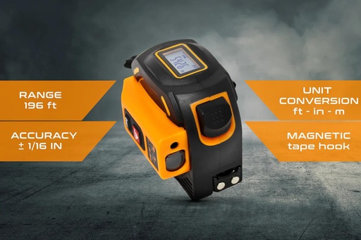 [B08KD5N3MM] Laser Tape Measure 2-in-1, Laser Measure 196 Ft, Tape Measure 16 Ft Metric and US units with LCD Digital Display, Movable Magnetic Hook, Unit Conversion, Sturdy Build, Consistent and Accurate